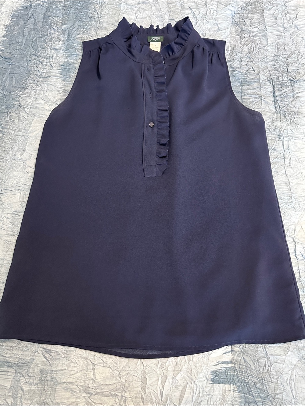 177. J. Crew Navy Ruffle-Neck Sleeveless Blouse